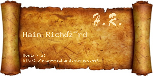 Hain Richárd névjegykártya